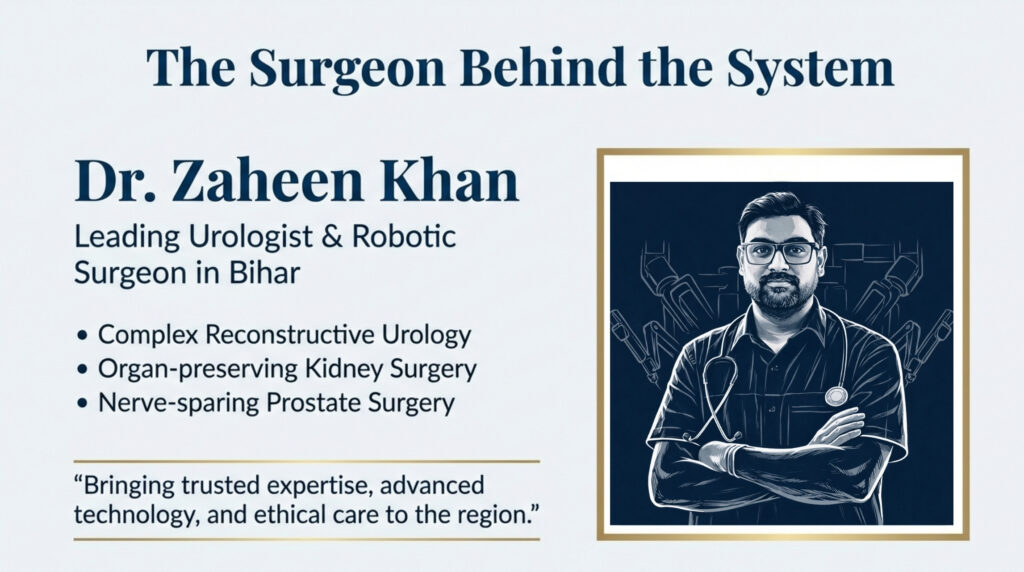 Robotic surgery has transformed the field of modern urology by making complex procedures safer, more precise, and significantly less invasive. In recent years, robotic urology has become a preferred option for treating kidney tumors, prostate enlargement, prostate cancer, and other advanced urinary tract disorders. In Bihar, where urological diseases are often diagnosed late due to limited awareness and access, advanced robotic care is becoming increasingly important. Specialists like Dr. Zaheen Khan, Urologist and Robotic Surgeon, are bringing world-class robotic urology techniques to patients in Purnia and surrounding districts. Robotic urology offers multiple benefits over traditional open surgery, especially for kidney and prostate diseases.