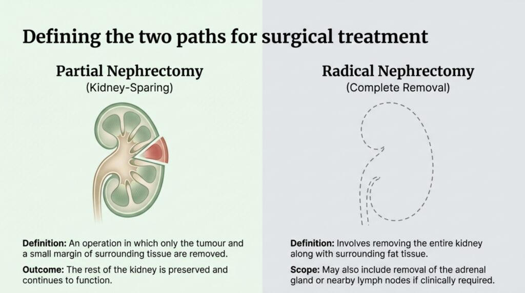 Robotic partial nephrectomy and radical nephrectomy are both important kidney cancer surgeries. The key difference is: Partial nephrectomy saves the kidney Radical nephrectomy removes the kidney when necessary Modern robotic surgery has made kidney-sparing treatment safer, more precise, and widely preferred for many patients with early kidney tumors. The best approach depends on careful imaging, expert surgical judgment, and individualized patient care.