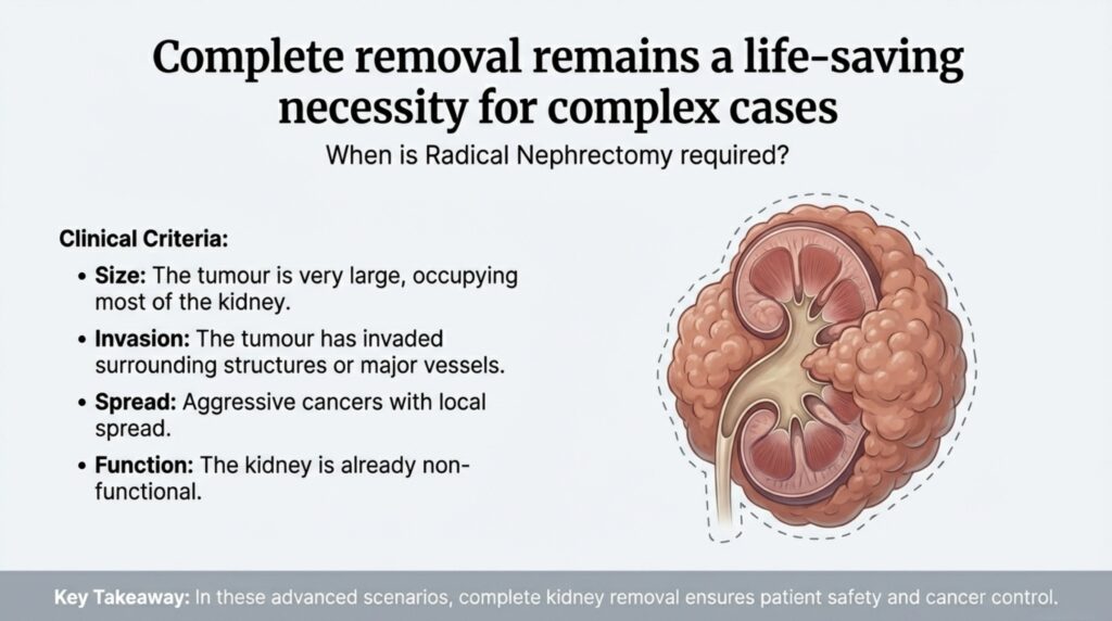 Robotic partial nephrectomy and radical nephrectomy are both important kidney cancer surgeries. The key difference is: Partial nephrectomy saves the kidney Radical nephrectomy removes the kidney when necessary Modern robotic surgery has made kidney-sparing treatment safer, more precise, and widely preferred for many patients with early kidney tumors. The best approach depends on careful imaging, expert surgical judgment, and individualized patient care.