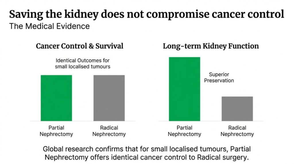 Robotic partial nephrectomy and radical nephrectomy are both important kidney cancer surgeries. The key difference is: Partial nephrectomy saves the kidney Radical nephrectomy removes the kidney when necessary Modern robotic surgery has made kidney-sparing treatment safer, more precise, and widely preferred for many patients with early kidney tumors. The best approach depends on careful imaging, expert surgical judgment, and individualized patient care.