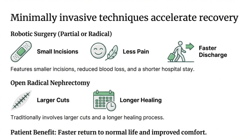 Robotic partial nephrectomy and radical nephrectomy are both important kidney cancer surgeries. The key difference is: Partial nephrectomy saves the kidney Radical nephrectomy removes the kidney when necessary Modern robotic surgery has made kidney-sparing treatment safer, more precise, and widely preferred for many patients with early kidney tumors. The best approach depends on careful imaging, expert surgical judgment, and individualized patient care.