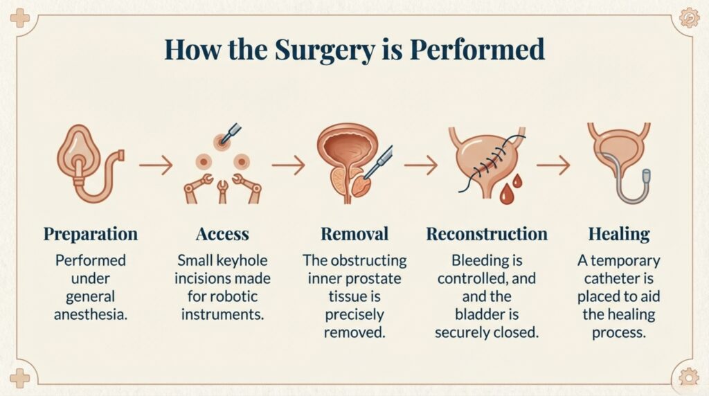 Robotic simple prostatectomy is an advanced surgical treatment for severe enlarged prostate (BPH). Dr Zaheen Khan, experienced Urologist and Robotic surgeon in Purnea, Bihar.