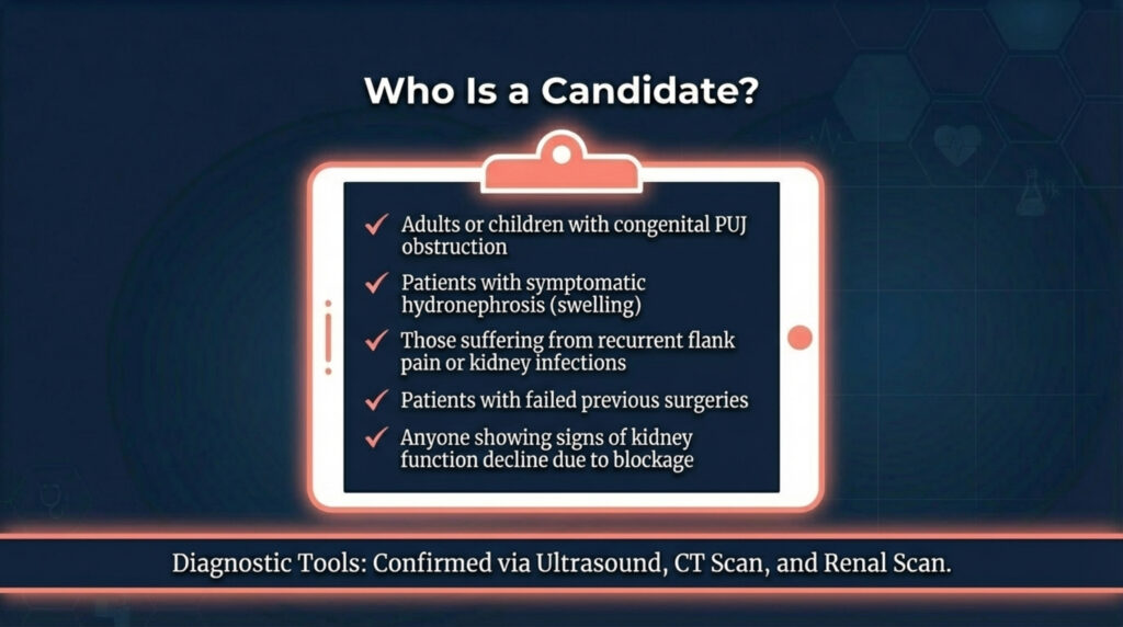 Ureteropelvic Junction (PUJ) obstruction is a condition in which the flow of urine from the kidney to the ureter becomes blocked. This blockage causes urine to accumulate inside the kidney, leading to swelling (hydronephrosis), pain, repeated infections, and gradual kidney damage. Traditionally, PUJ obstruction required open surgery with large incisions and long recovery. Today, robotic surgery has transformed its treatment. According to Dr. Zaheen Khan, Urologist & Robotic Surgeon, robotic pyeloplasty offers a precise and minimally invasive solution that preserves kidney function and allows patients to recover faster with less discomfort.