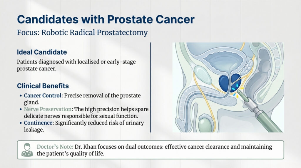 Learn who is eligible for robotic urological surgery for kidney tumors, prostate enlargement, and cancer with expert care by Dr. Zaheen Khan urologist and robotic surgeon in Purnia, Bihar.